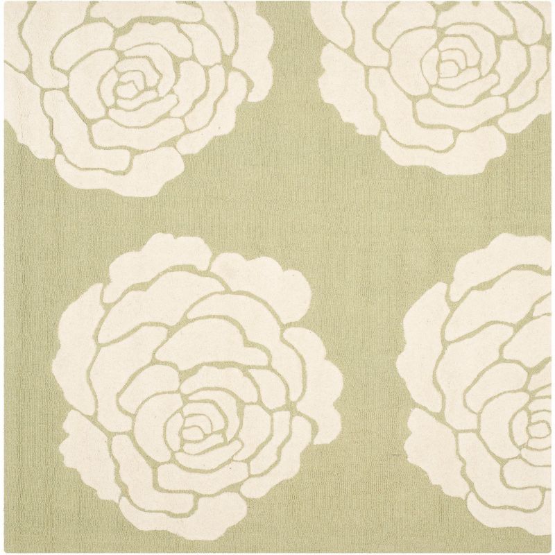 Lime and Ivory Hand-Tufted Wool Square Area Rug