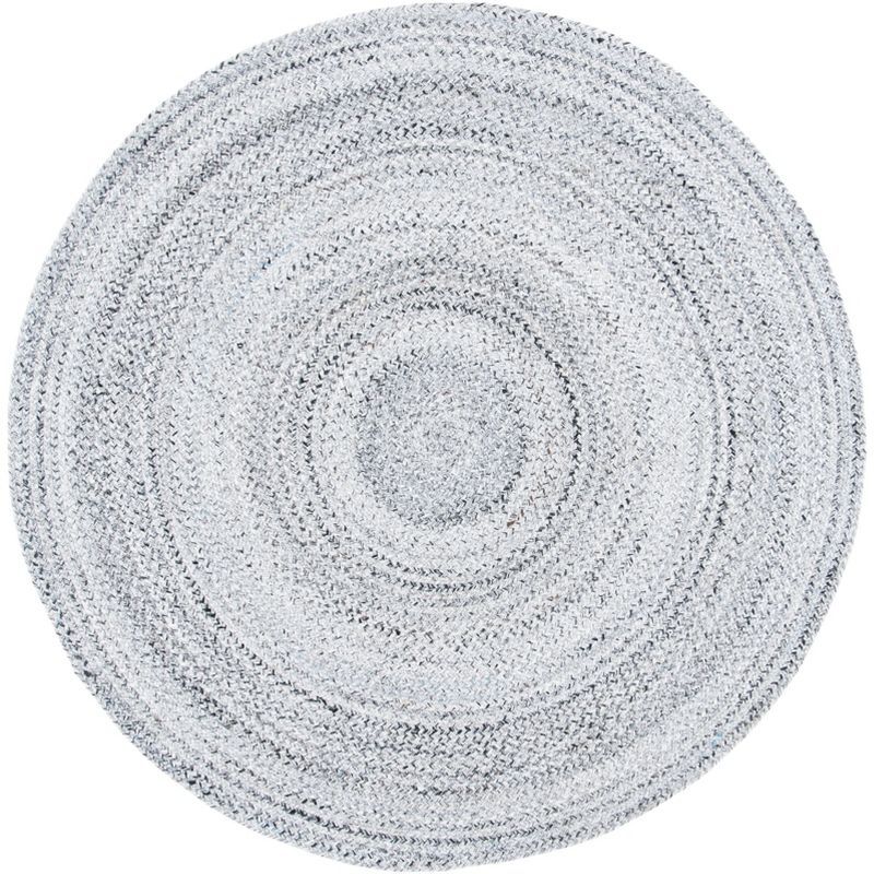 Silver Round Handwoven Braided Reversible Area Rug