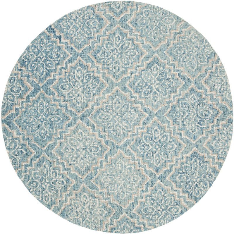 Handmade Abstract Blue Wool 47" Round Tufted Rug