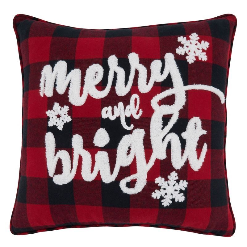 Merry & Bright Buffalo Plaid Square Throw Pillow