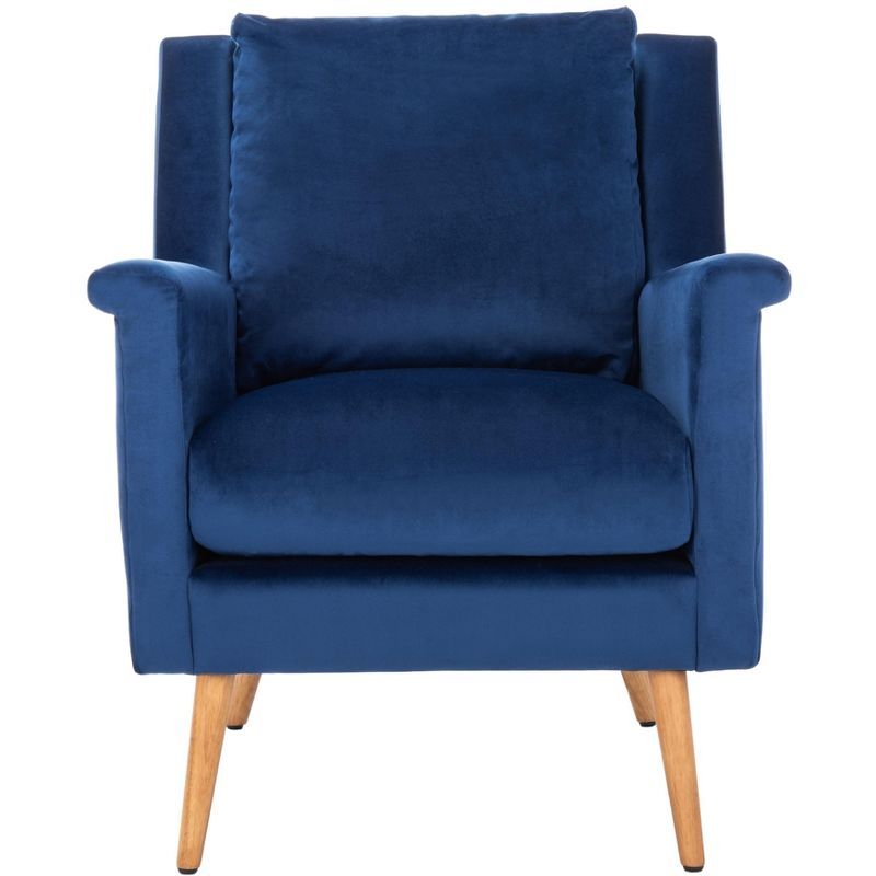 Contemporary Navy Velvet Armchair with Solid Oak Legs