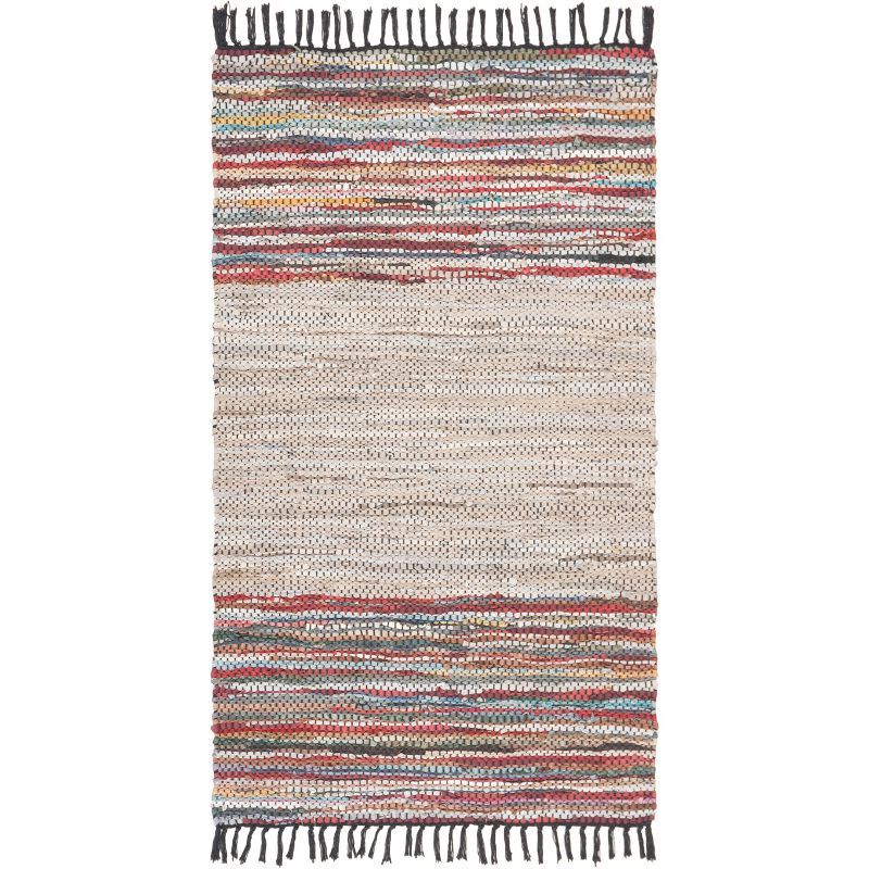 Multicolor Cotton and Cowhide Flat Woven Area Rug