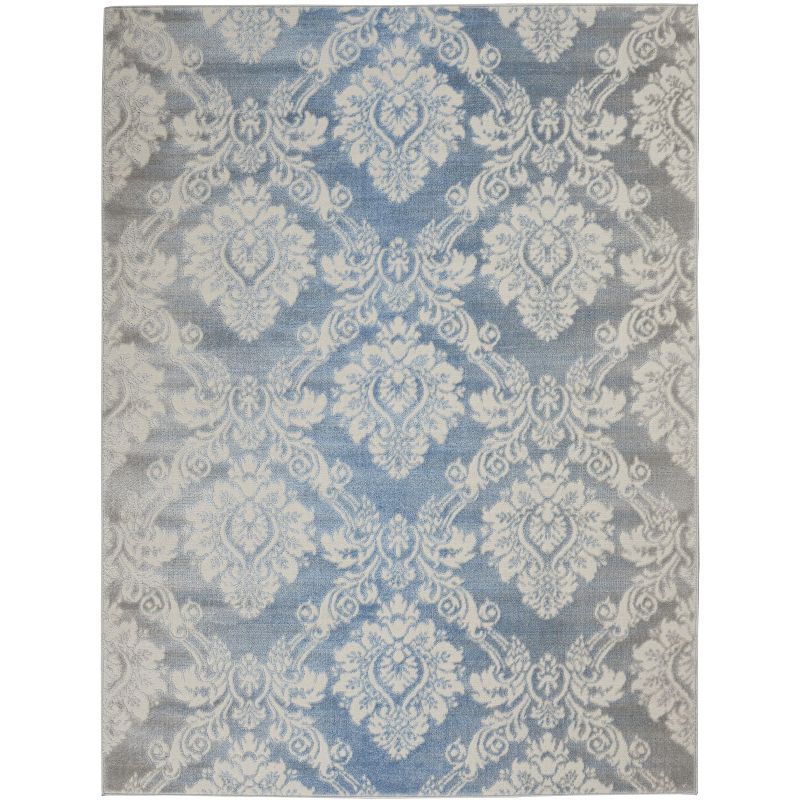 Ivory Blue Floral 5' x 7' Handmade Synthetic Area Rug