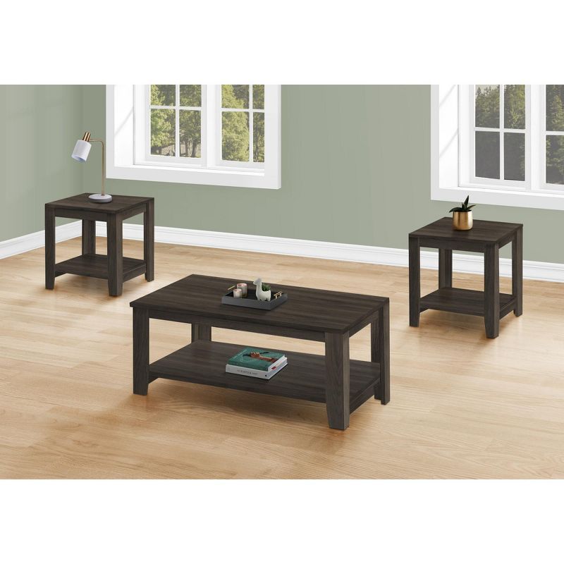 Dark Brown Oak Transitional Rectangular Coffee and End Table Set