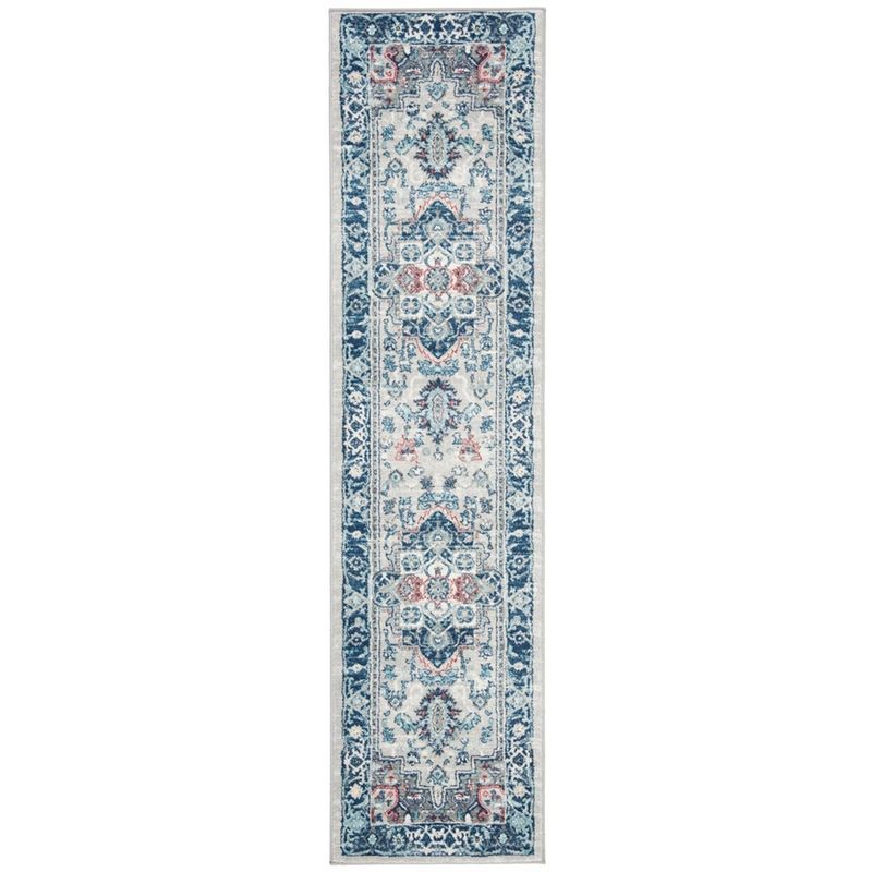Blue and White Braided Synthetic Runner Rug