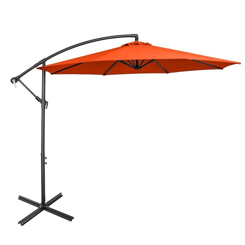10' Orange Polyester Patio Offset Umbrella with Iron Frame