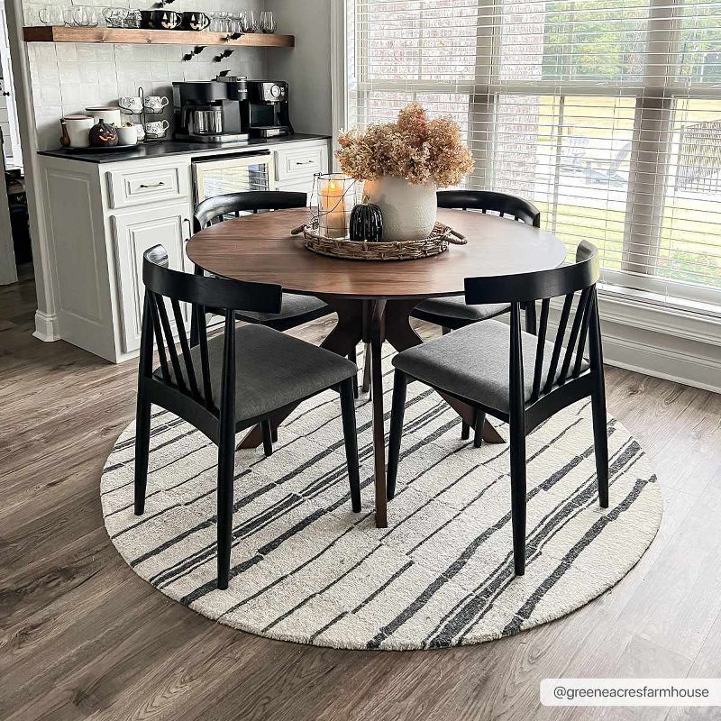 Handmade Black and White Wool Stripe Rectangular Area Rug
