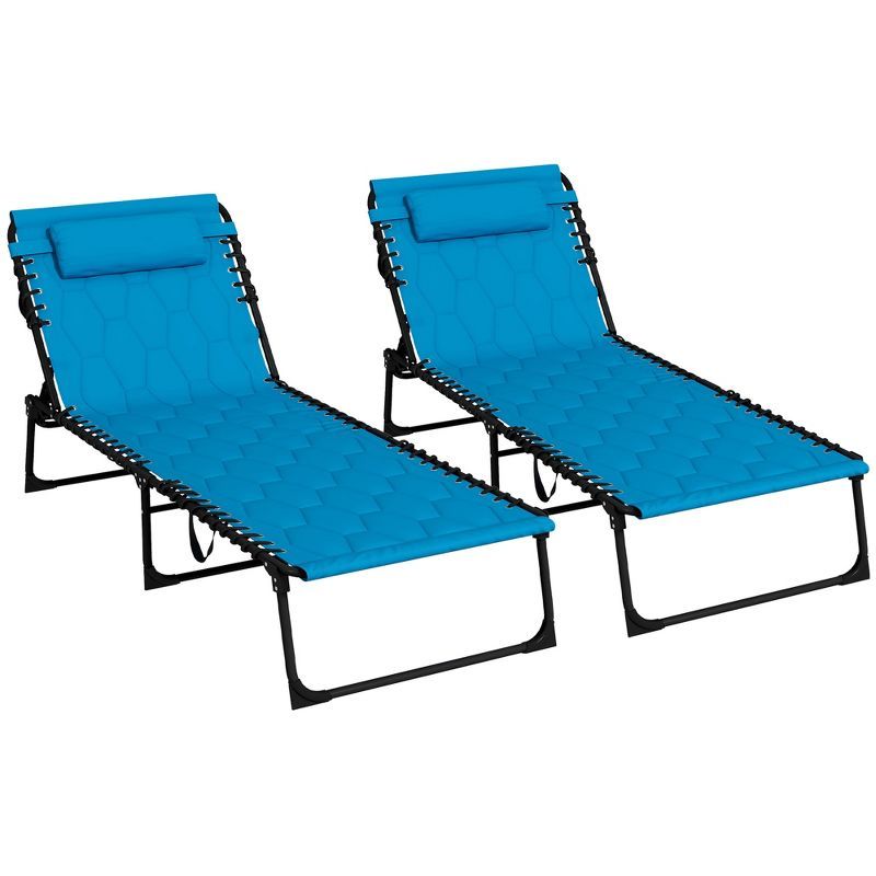 Light Blue Padded Folding Outdoor Chaise Lounge Set