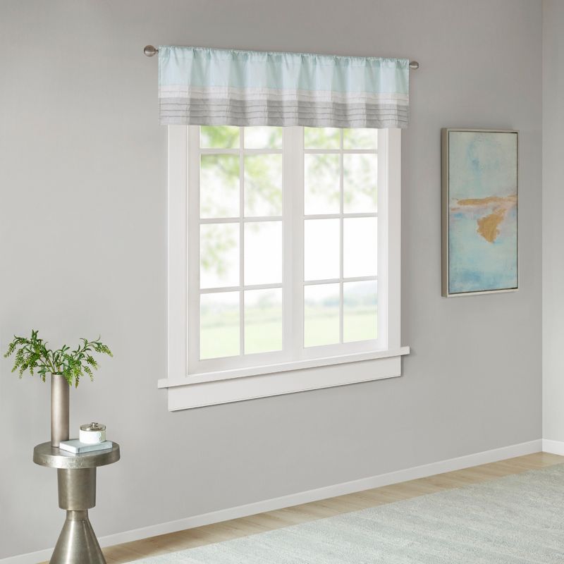 Aqua and Gray Faux Silk Pintuck Window Valance