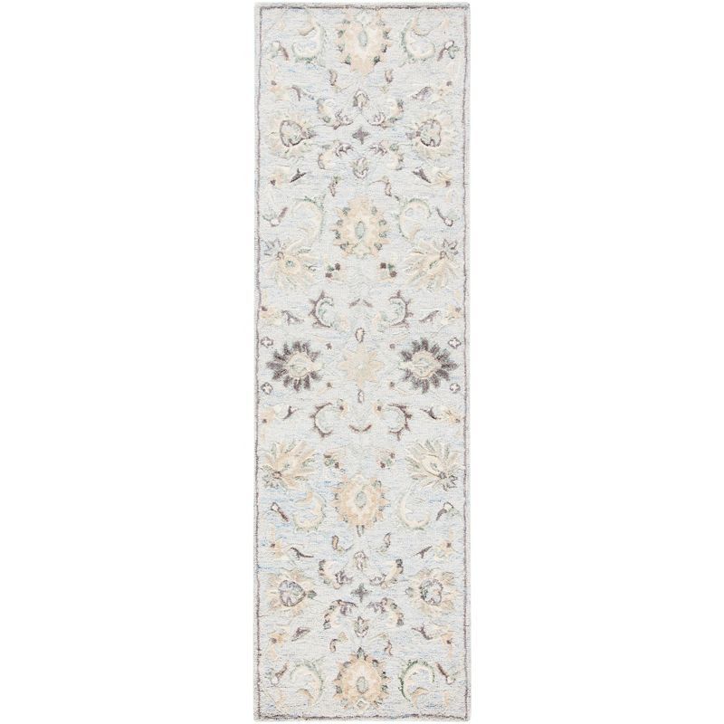 Elegant Ivory and Light Blue Hand-Tufted Wool Runner Rug, 2'3" x 8'