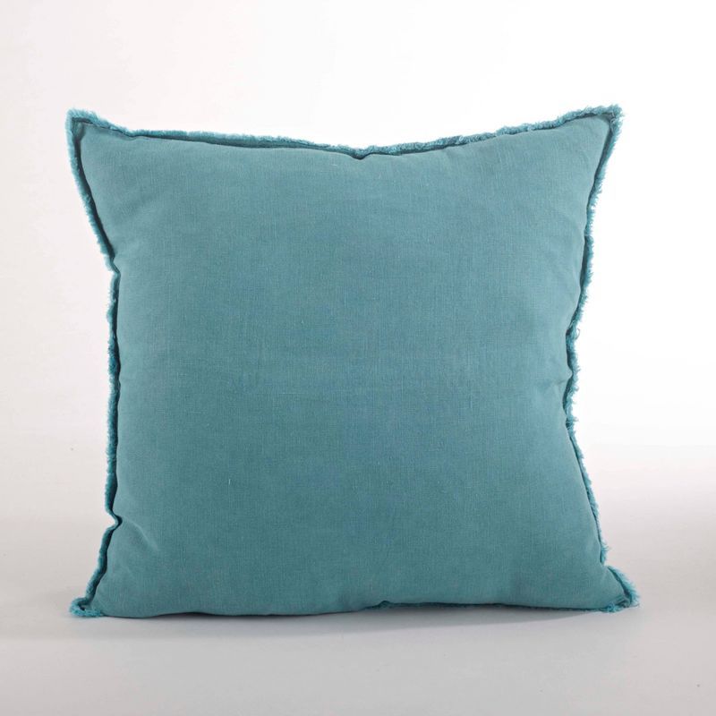 Sea Green Fringed Linen Square Throw Pillow Set