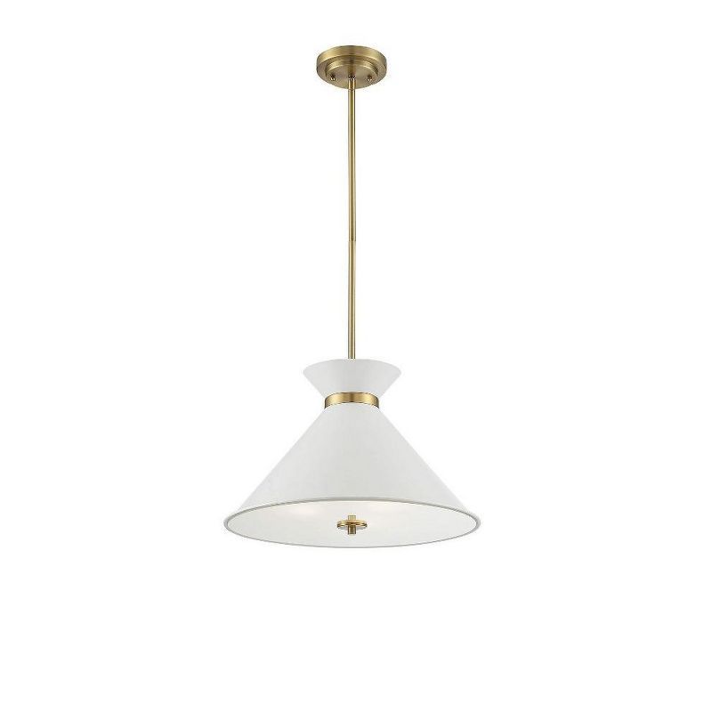 White and Brass 3-Light Modern Pendant with Adjustable Height