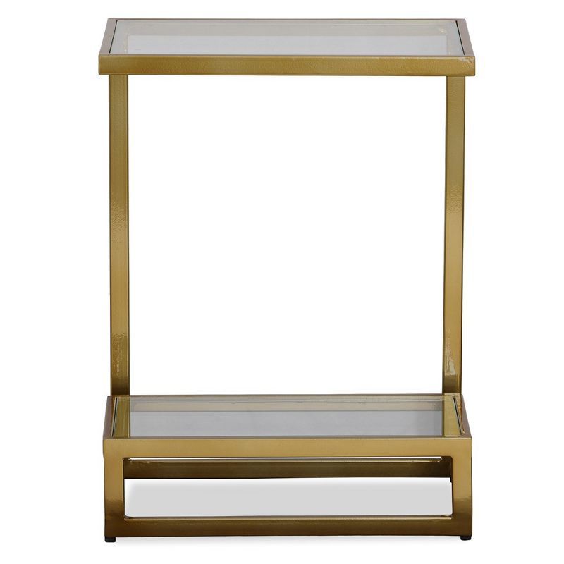 Brushed Brass and Glass Rectangular Accent Table