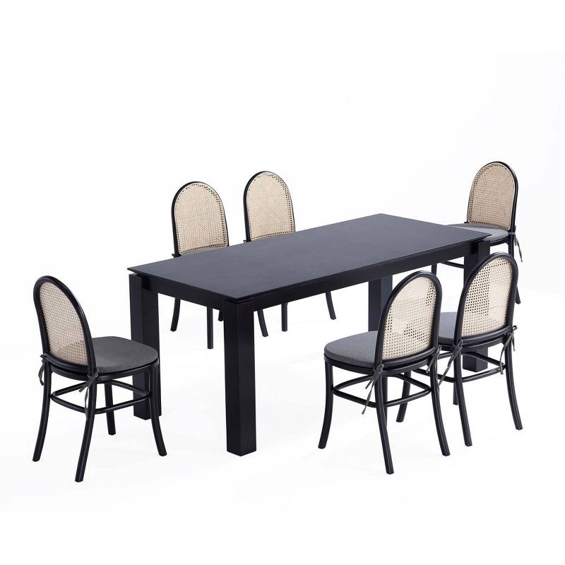 Black Ash Wood Rectangular Dining Table with 6 Chairs