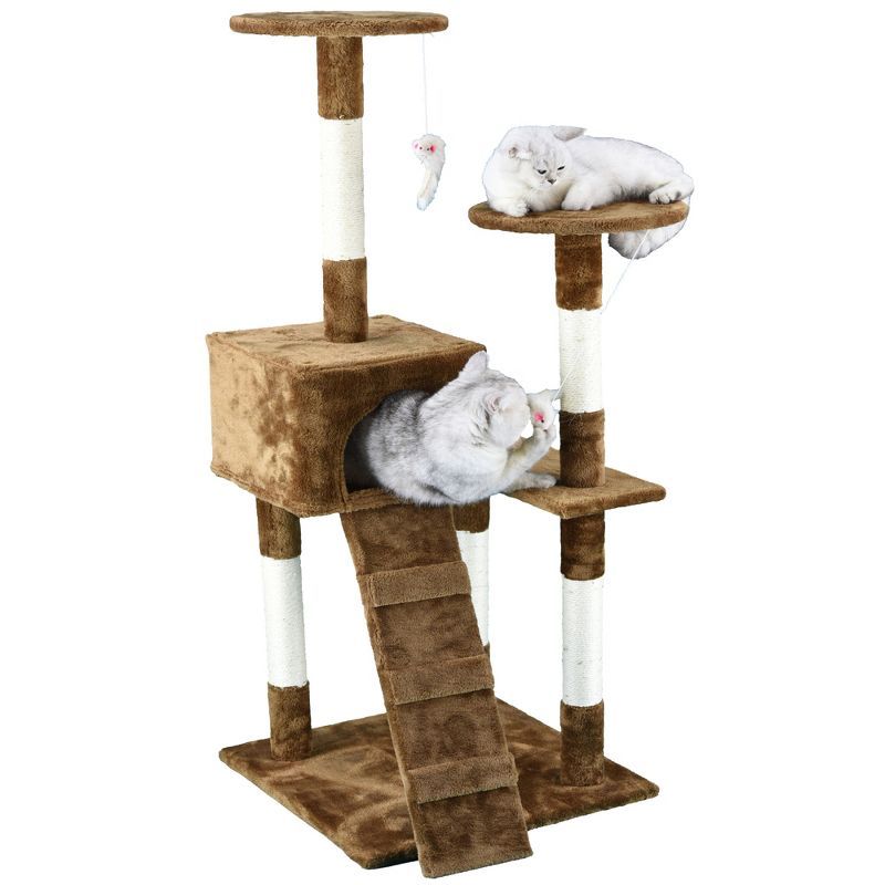 51" Brown Faux Fur Cat Tree Condo with Sisal Posts