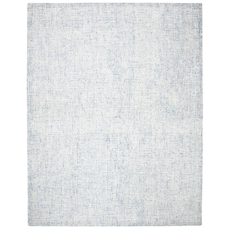 Ivory and Blue Abstract Handmade Wool 8' x 10' Rug