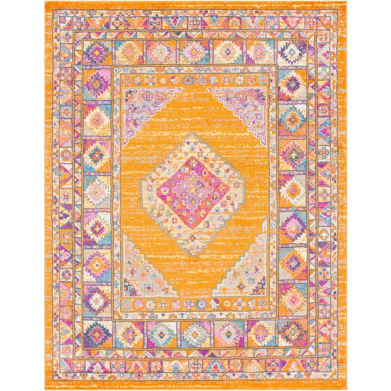 Orange and Fuchsia Bohemian Synthetic Area Rug, 8' x 10'