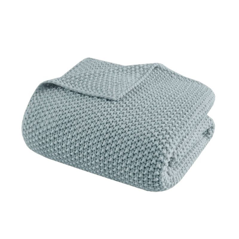 Light Blue Acrylic Cozy Knit Throw Blanket for Sofa