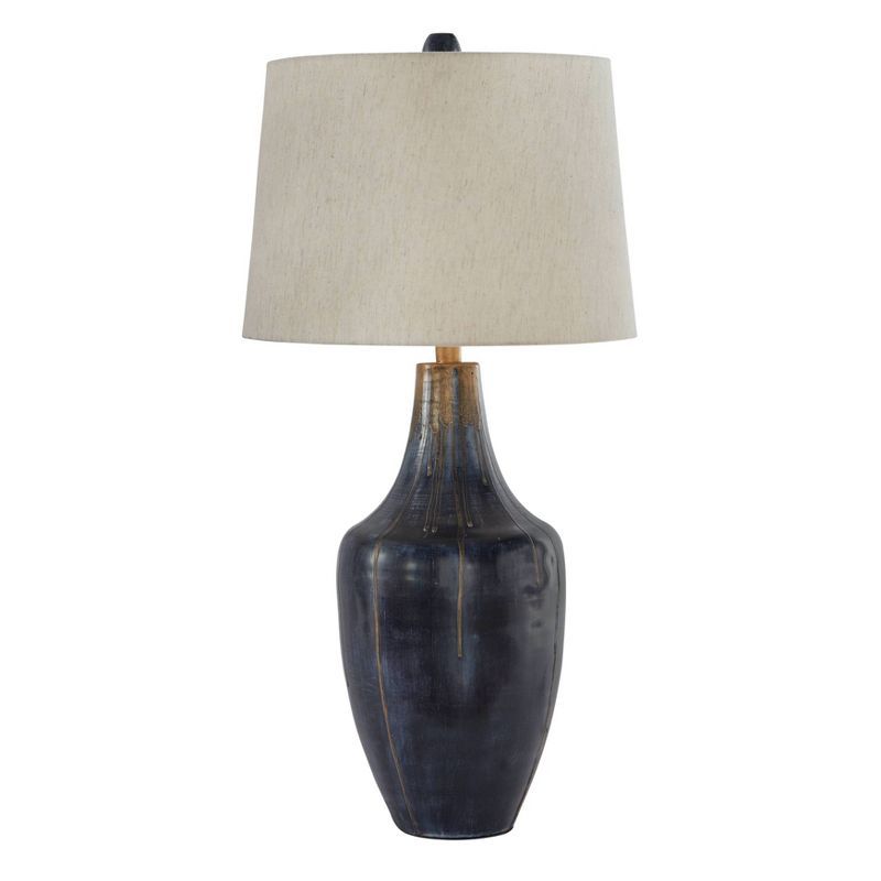 Evania Indigo Distressed Metal Table Lamp with Fabric Shade