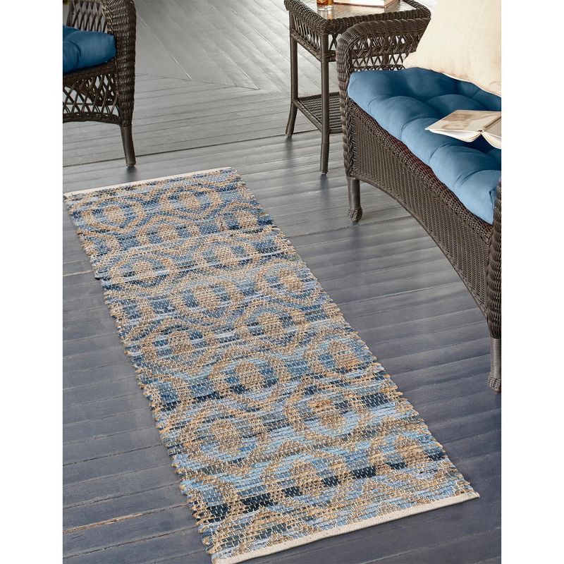Handmade Navy Blue and Beige Geometric Braided Runner Rug