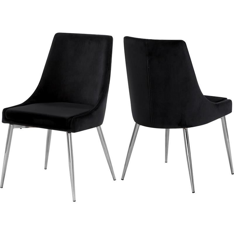 Karina Black Velvet Upholstered Side Chair with Chrome Legs