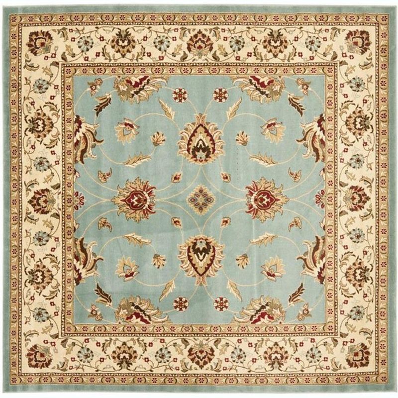 Elegant Blue and Ivory Square Synthetic Area Rug, 6'7" x 6'7"