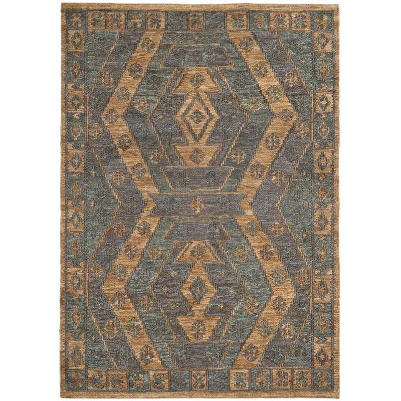 Hand-Knotted Slate and Natural Jute Area Rug, 5' x 8'