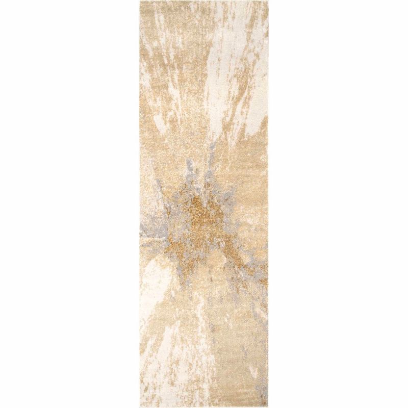 Gold and Beige Abstract Reversible Runner Rug