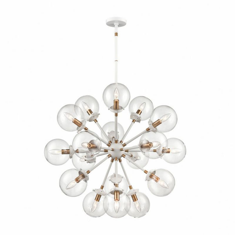 Sputnik Satin Brass and Matte White 18-Light Chandelier with Clear Glass