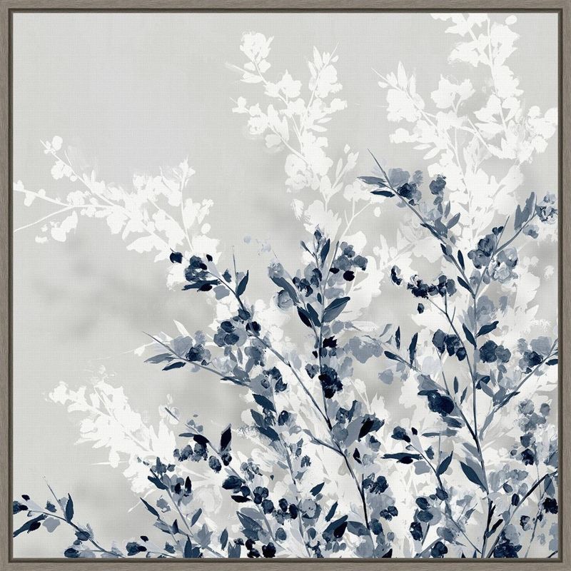 Blue and Gray Botanic-Inspired Framed Canvas Wall Art, 22" x 22"