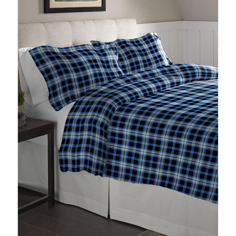 Full/Queen Black and Blue Cotton Reversible Duvet Set