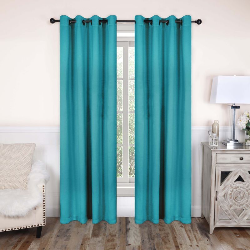 Aqua Polyester Blackout Grommet Window Panels, 52"x108" Set of 2