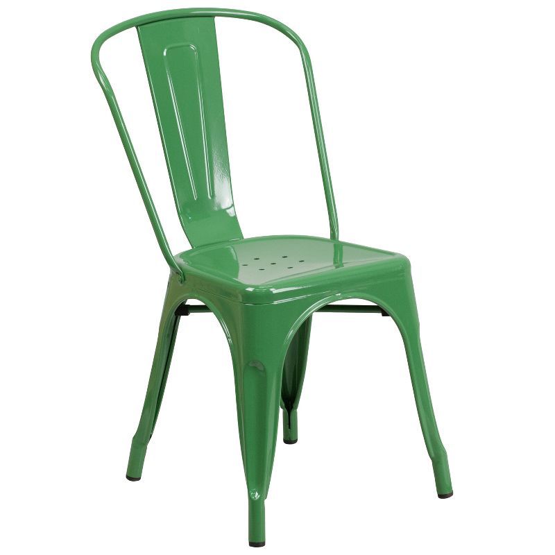 Green Steel Armless Stackable Indoor-Outdoor Side Chair