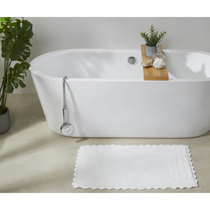 Lilly White Cotton Crochet Tufted Reversible Bath Rug 21" x 34"