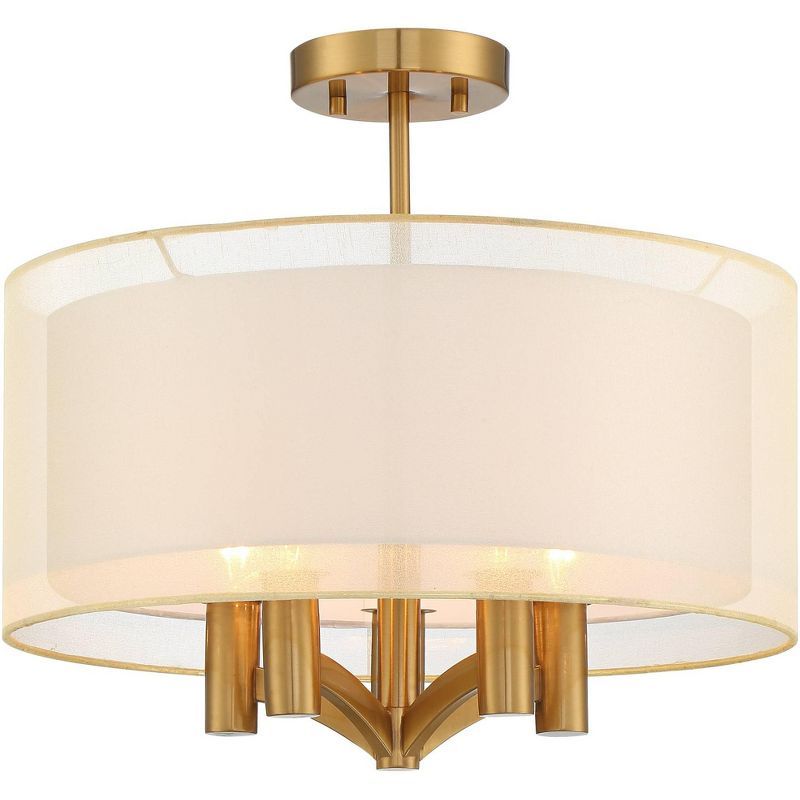 Warm Brass and White Drum Shade Semi Flush Mount Ceiling Light