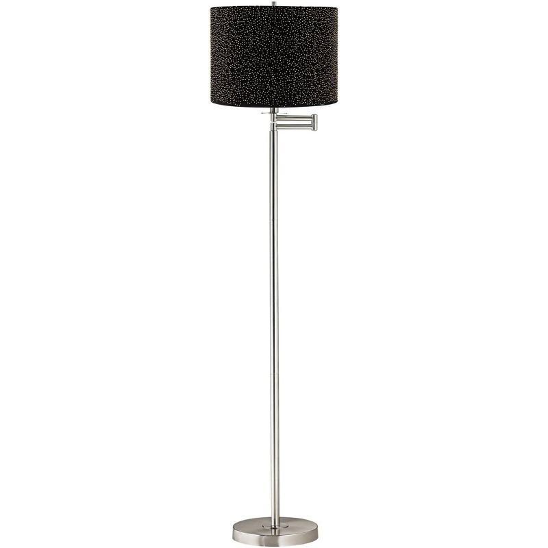 Adjustable Brushed Nickel Floor Lamp with Gold Beaded Black Velvet Shade