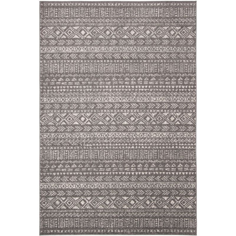 Dark Grey and Ivory Synthetic Easy Care Rectangular Rug