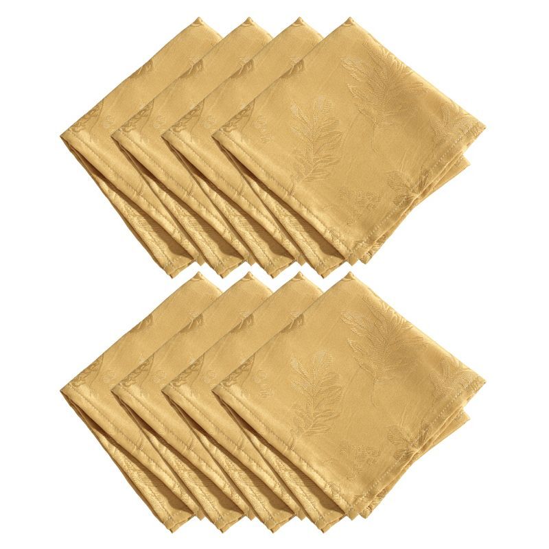 Gold Jacquard Leaf Pattern Stain Resistant 16-Piece Dessert Plate Set