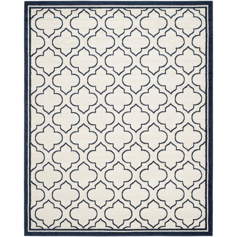 Ivory & Navy 8' x 10' Hand-Knotted Synthetic Easy Care Area Rug