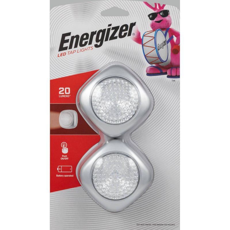 Energizer Silver Battery-Operated LED Tap Cabinet Lights, 2-Pack