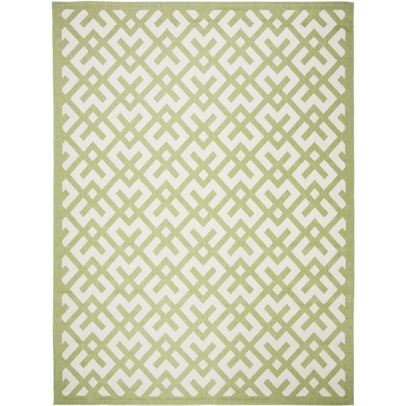 Beige and Green Geometric 8' x 11' Indoor/Outdoor Area Rug