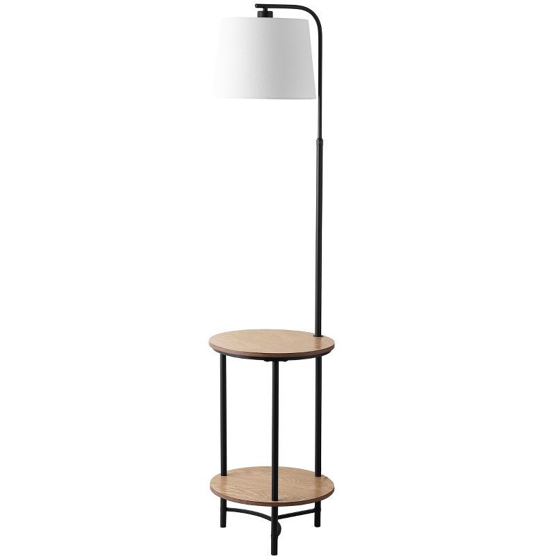 Henley Black Adjustable Floor Lamp with Shelves and White Shade