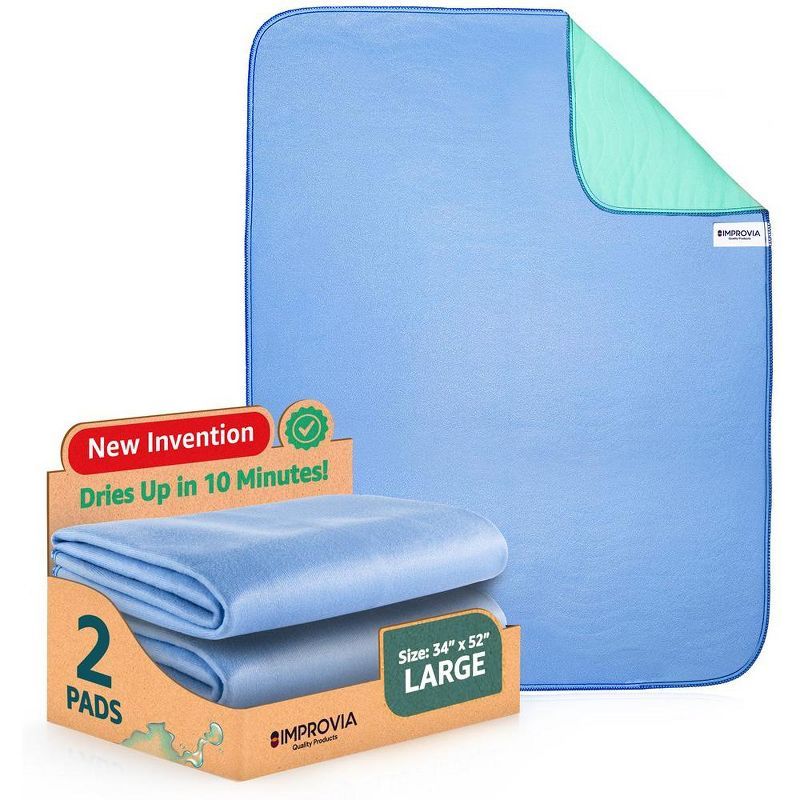 Large Blue Polyester Reusable Incontinence Bed Pads, 2 Pack