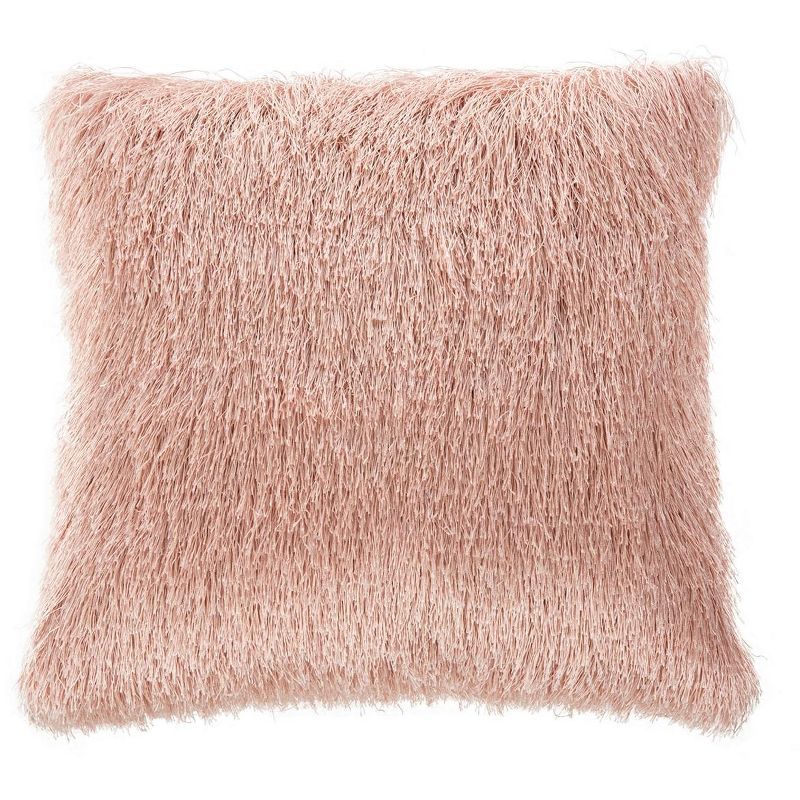 Blush Pink Shag Polypropylene Throw Pillow