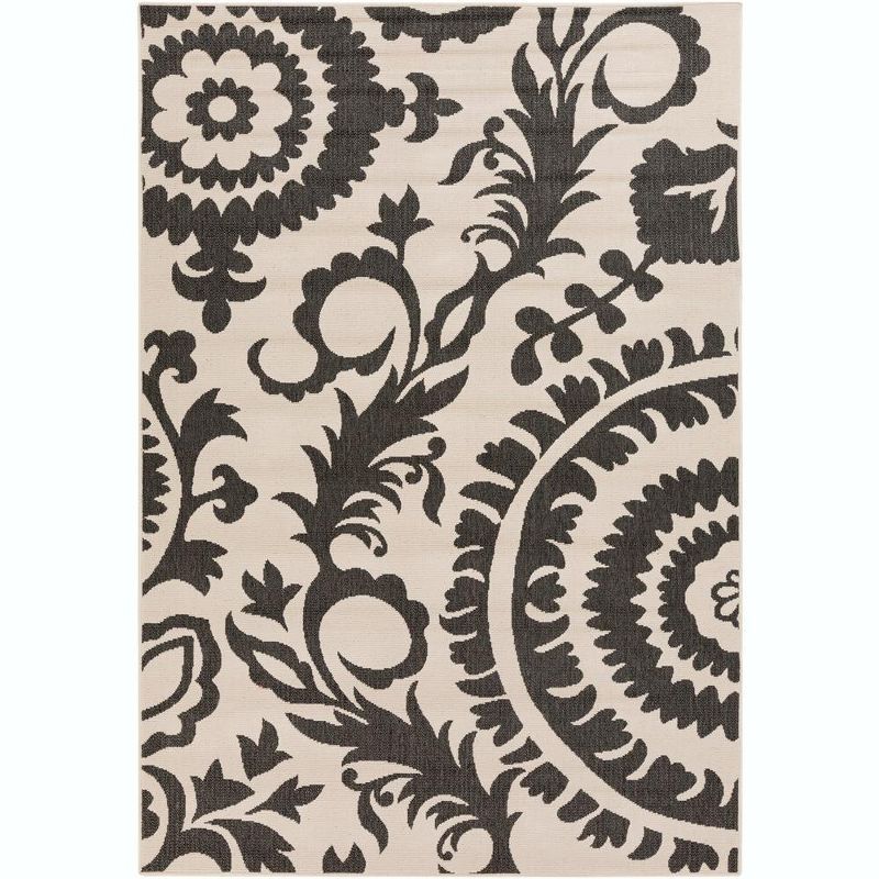 Nancy Black and Cream Wool Rectangular Area Rug 3'7" x 5'7"