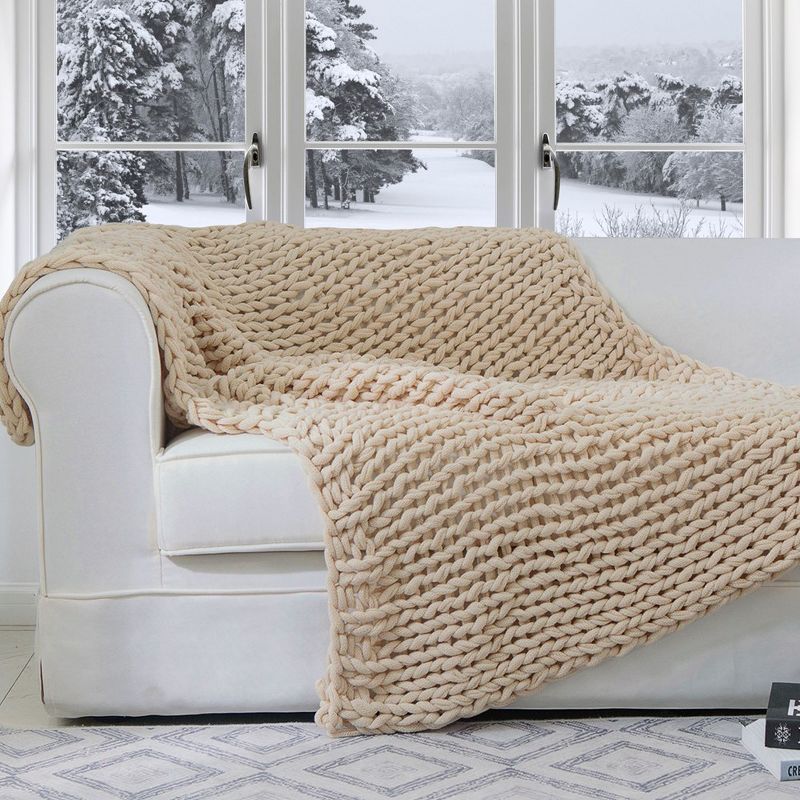 Taupe Chunky Cable Knit Acrylic Throw Blanket 50" x 60"