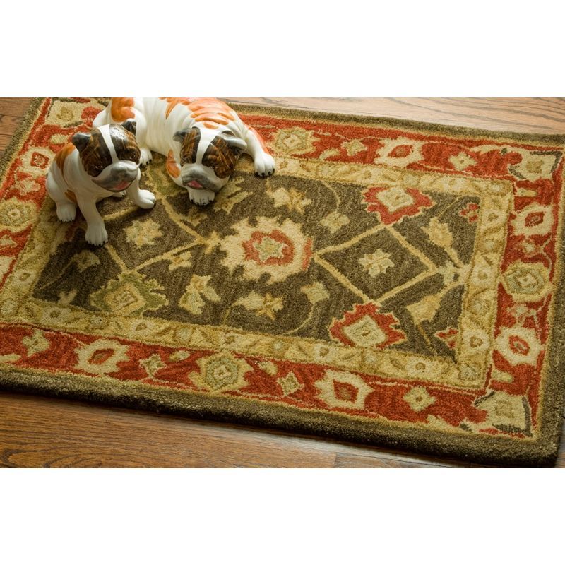 Artisan-Crafted Light Green and Rust Hand-Tufted Wool Rug, 2' x 3'