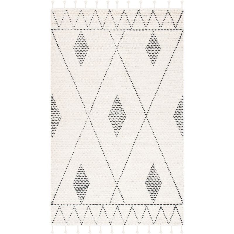 Casablanca 4' x 6' Black and Ivory Wool Hand-Tufted Shag Rug