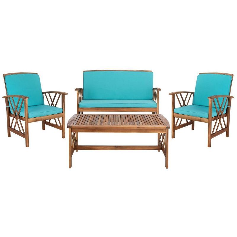 Luxurious Acacia Wood 4-Person Outdoor Conversation Set with Aqua Cushions