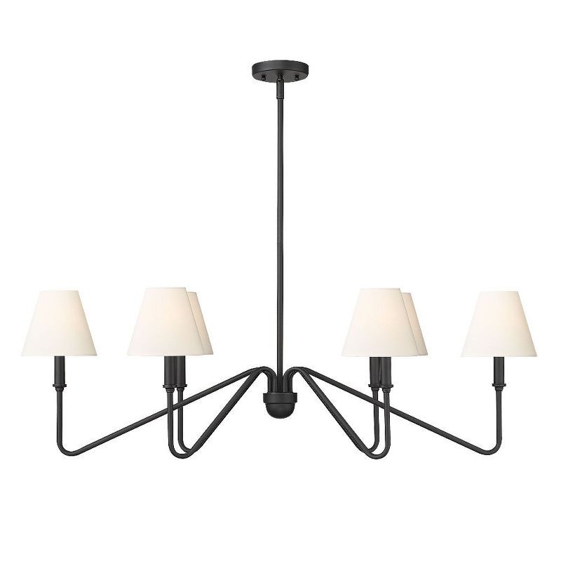 Kennedy Natural Black 6-Light Linear Pendant with Ivory Linen Shades